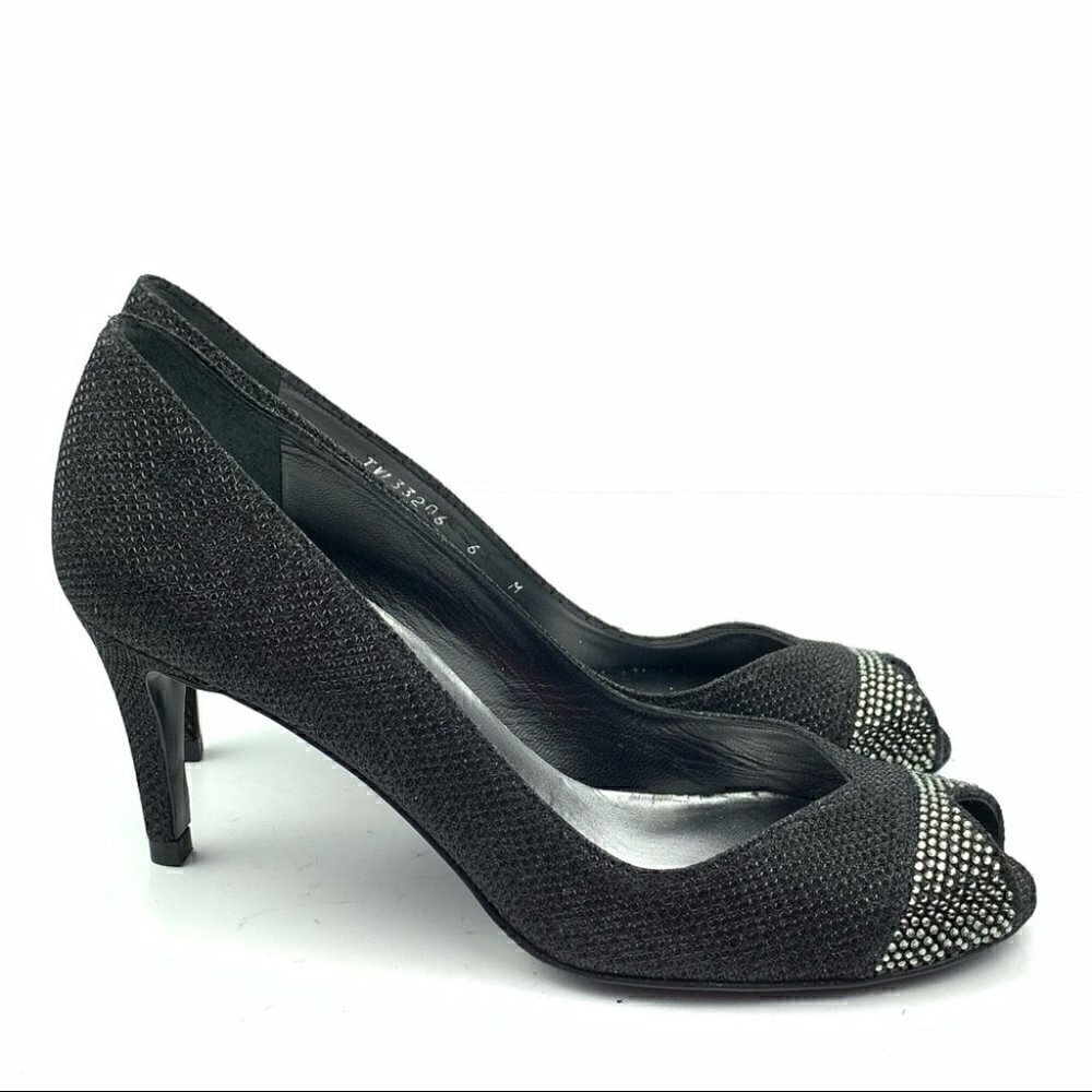 Stuart Weitzman heels size 6 black silver gem